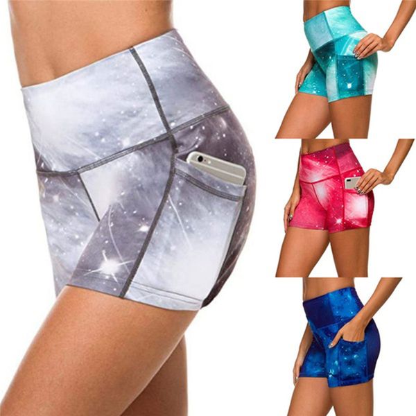 

tie-dye yoga shorts women fitness gym pockets high waist yoga legging ladies sport workout tight athletic short, White;red