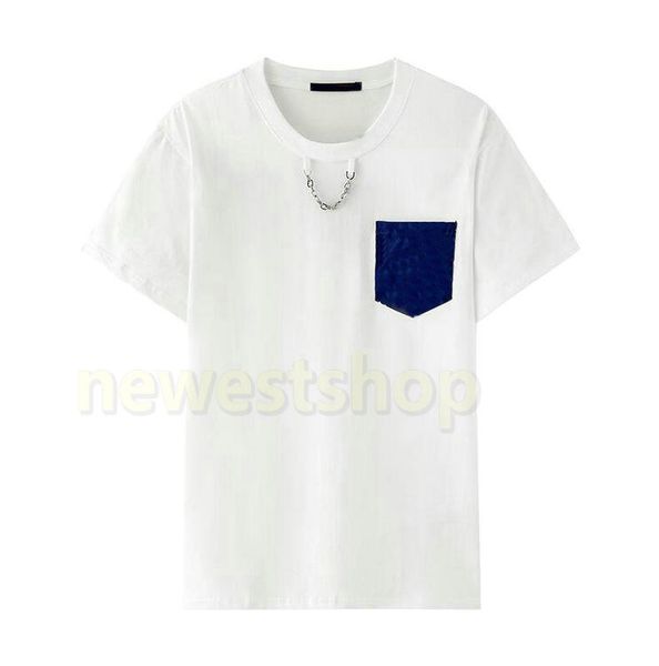 

20ss new summer classic letter print t shirt men casual blue chest pocket print t shirt fashion short sleeves casual cotton tee, White;black