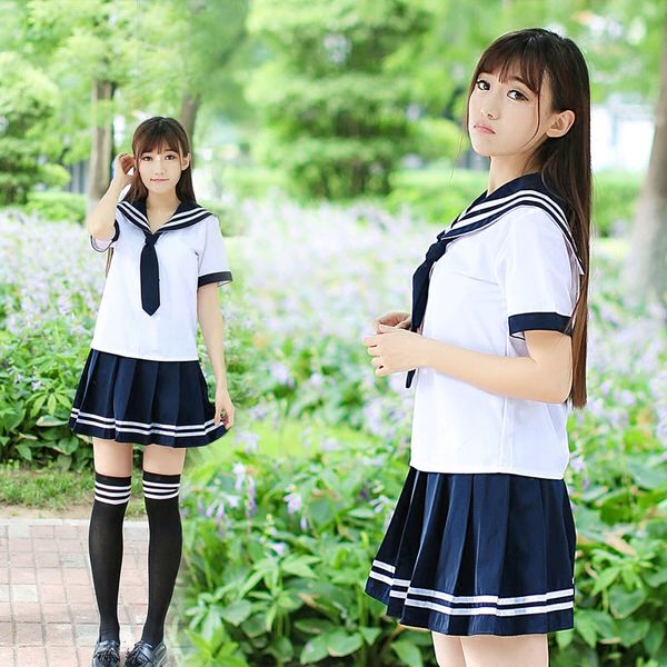 

new fashion school uniforms girls sailor school uniform japanese high uniforms korean set skirt girls, White