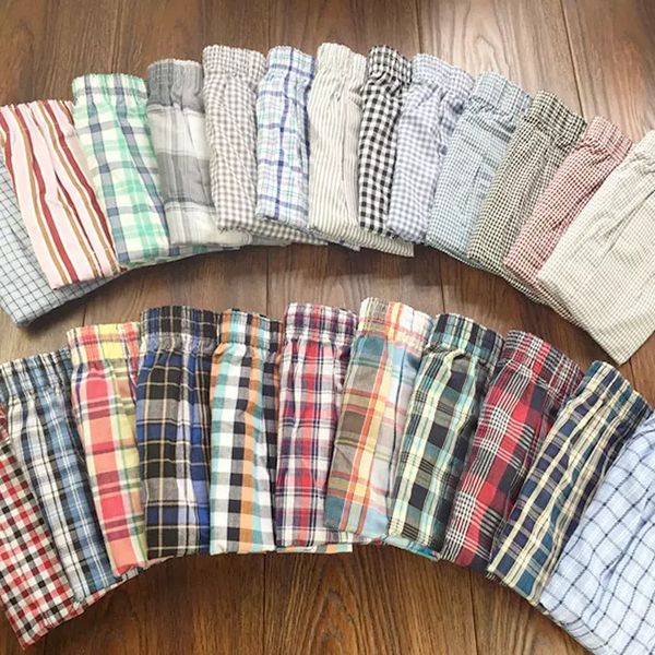 

underpants classic plaid men's boxers cotton mens underwear trunks woven homme arrow panties boxer with elastic waistband shorts loose, Black;white