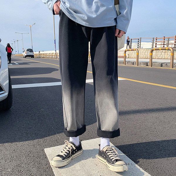 

men's jeans gradient fashion casual retro straight trousers men streetwear wild loose hip hop denim pants mens -2xl, Blue