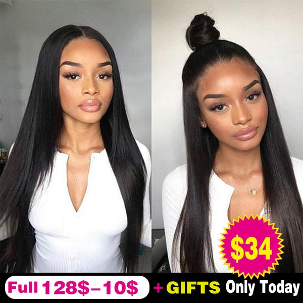 

13x4 lace front human hair wigs straight pre plucked hairline baby hair gossip 150% density malaysian remy hair lace front wigs, Black