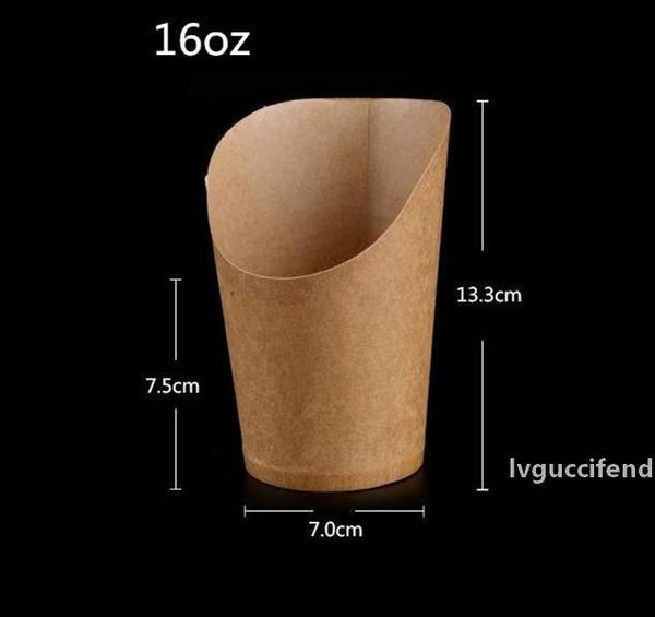 

100pcs/lot-7x7.5x13.3cm 16oz disposable white kraft paper french fries cup fried chicken wings popcorn dessert storage box