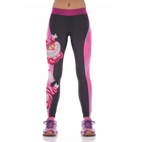

harajuku women legging 3d cheshire cat printed leggins pink black patchwork fitness legins pants high waist capris