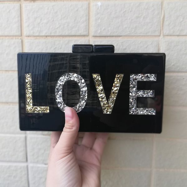

solid black gold glitter silver glitter name letter love acrylic purse wallet women brand party wedding lady gilrs shoulder bag