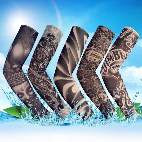 

2pcs breathable 3d tattoo uv protection arm sleeve arm warmers cycling sun protective covers quick dry summer cooling sleeves, Black;gray