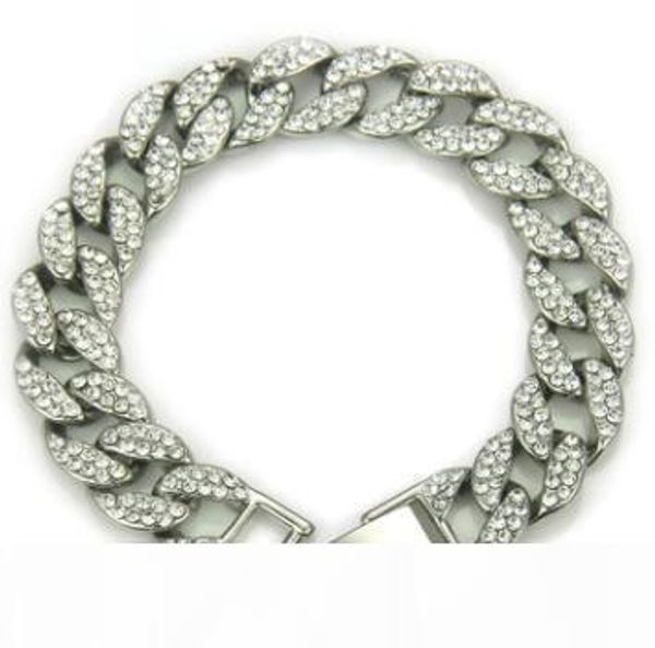 

fashion mens luxury designer bracelets bangles gold silver iced bracelet out bracelet cuban link hip hop bracelets, Black