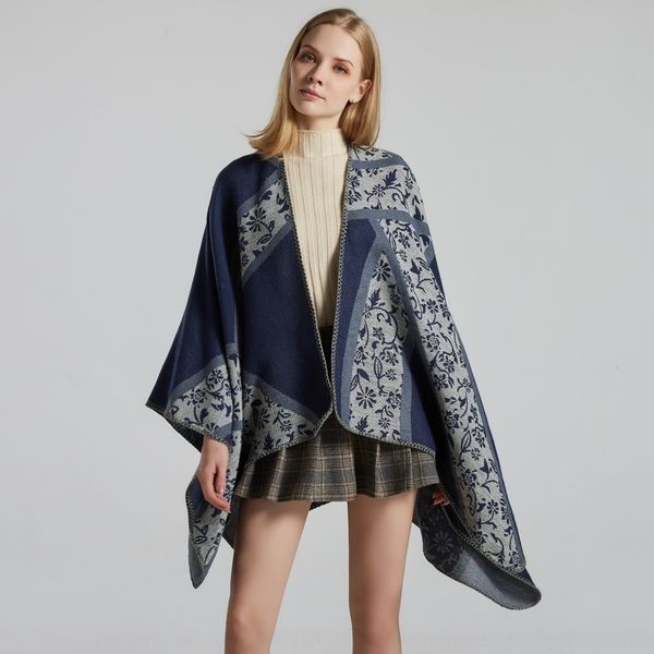 

new double-sided women's shawl korean jacquard small floral imitation cashmere split big air-conditioned warm cloak room warm cloak, Blue;gray