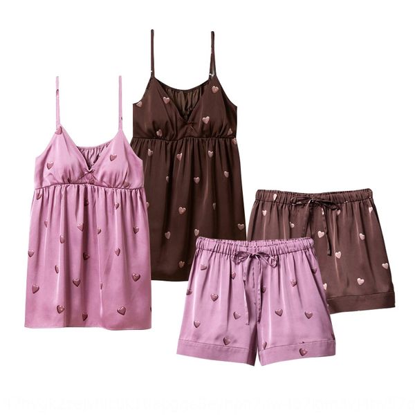 

20 new sweet and lovely pants set home clothes peach heart silky home clothes pajamas suspender shorts suit pajamas, Blue;red