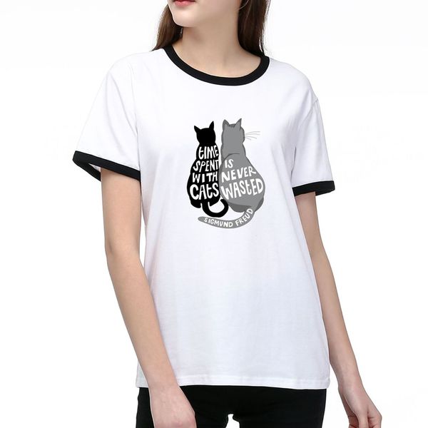 

women designer t shirts summer fashion lady tees breathable short sleeves cats pattern printed tees shirt cotton blend