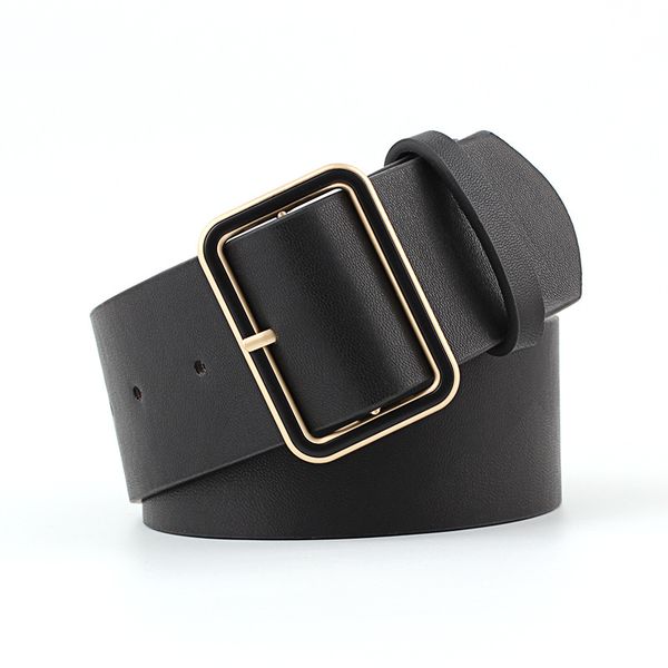 

2020 new designer ladies black red brown wide leather belt wasitband womens gold square buckle belts for women jeans pants, Black;brown