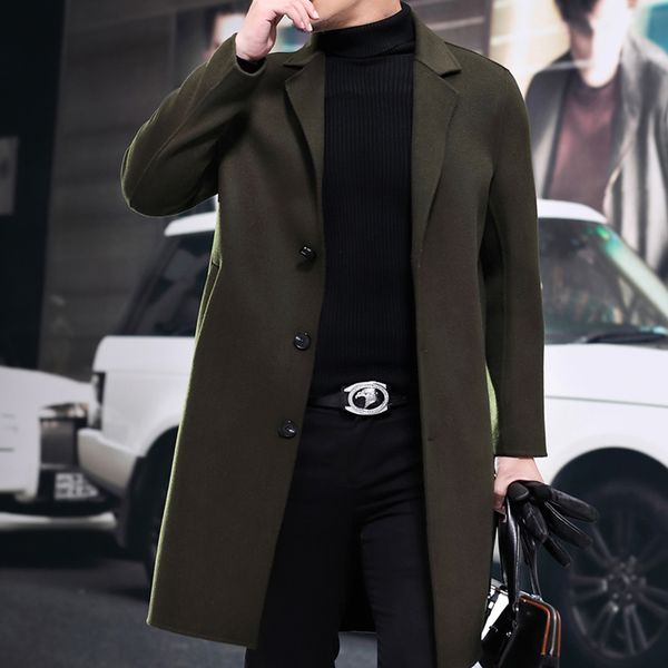

autumn winter 2020 new 100%wool coat men korean fashion slim overcoat long cashmere coats casaco masculino 8835 zl395, Black