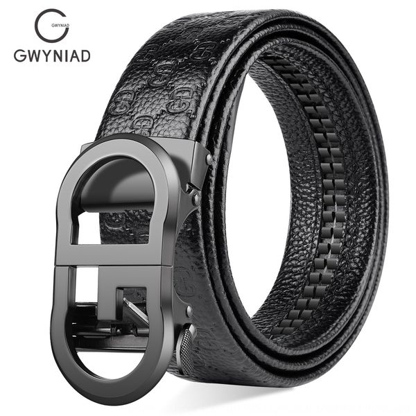 

salmon mandarin fish waist men's belt head automatic buckle youth leisure cowhide men's belt, Black;brown