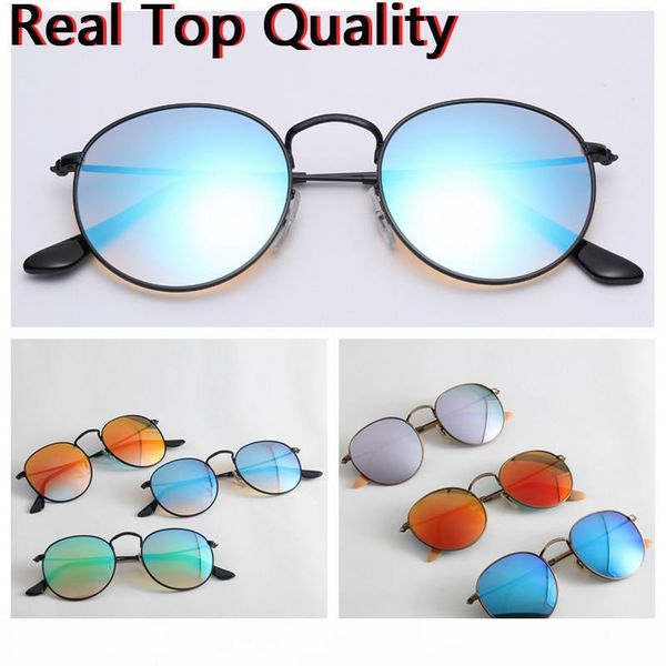 

fashion sunglasses 2020 new round metal men women uv400 glass lenses sun glasses with original leather case, cloth, box, accessories, White;black