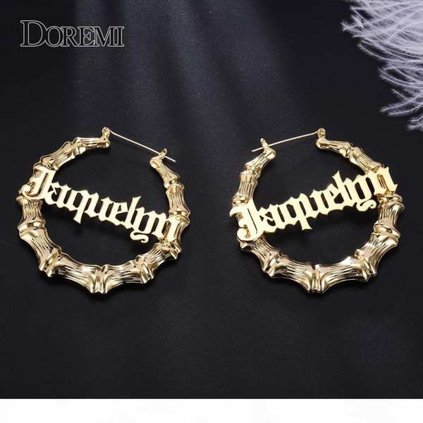 

7cm stainless steel bamboo hoop earrings customize name earrings bamboo style custom hoop earrings with statement words numbers t191107, Golden