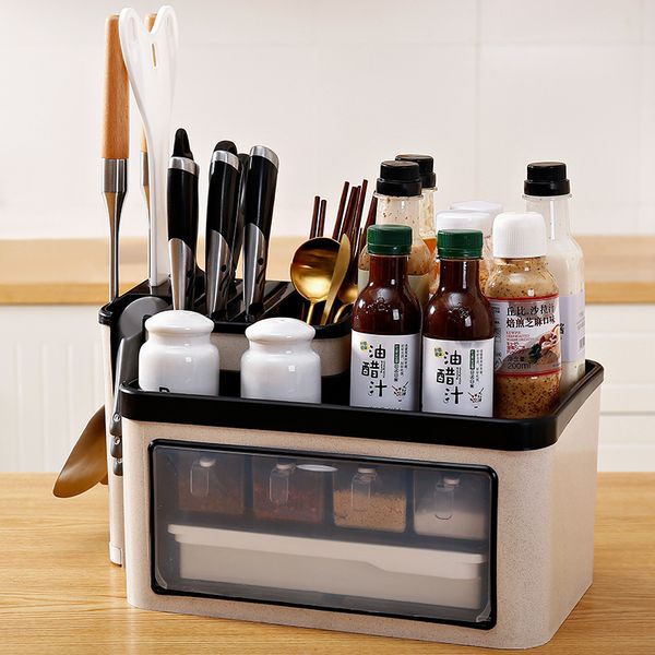 

set seasoning bottle seasoning box kitchen multi-function rack storage box knife holder combination