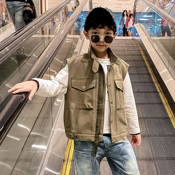 

boys' waist 2020 autumn new all-match middle and overcoat overalls large children's multi-pocket letter overalls coat, Camo