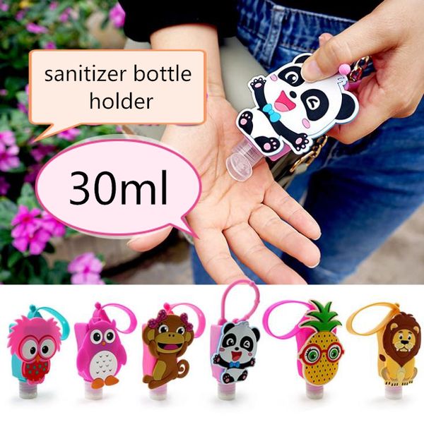 Bottiglie di disinfettante per le mani vuote da 30 ml con simpatica copertina creativa per animali da cartone animato Portasapone per mani in silicone portatile SN1610