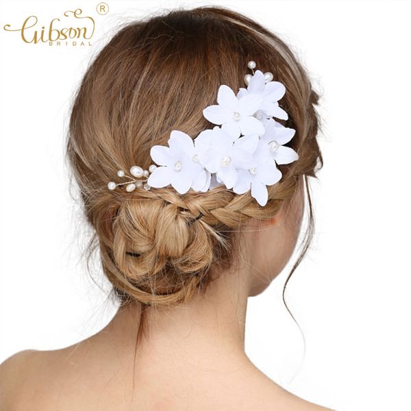 

wedding anniversary hair comb white artificial flower bridal headpiece pearl headdress girl costume prom party hair decoration, Golden;silver