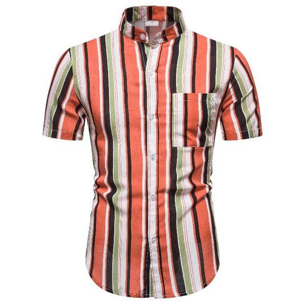 

2020 летняя мужская мода кнопки рубашка slim fit с коротким рукавом в полоску рубашка мужская одежда trend мужчины повседневная гавайские ру, White;black