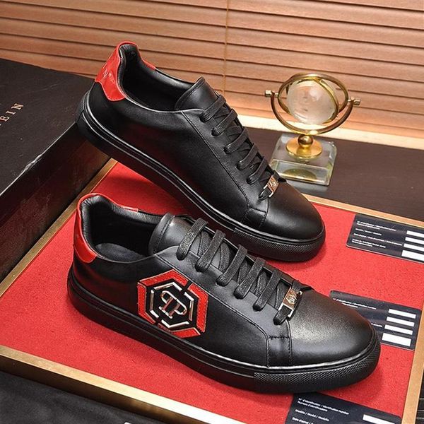 

new men shoes fashion leather chaussures pour hommes lo -sneakers hexagon mens shoes casual luxury zapatos de hombre with box drop ship, Black
