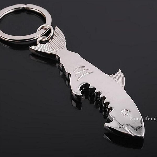 

unique creative gift shark shaped bottle opener keychain zinc alloy silver color beer bottle opener key ring lx3343