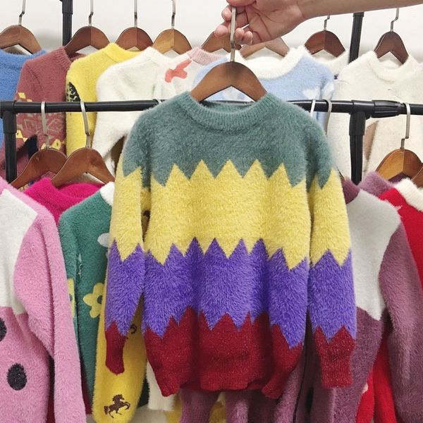 

exbm3 children's 2020 new mink sweater velvet sweater boys' and girls' round neck western style versatile autumn and winter c, Blue