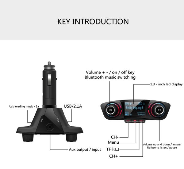 Автомобильный FM-передатчик Беспроводной Bluetooth Громкая связь Авто Комплект Aux Модулятор MP3-плеер TF Dual USB 2 1A ВКЛ. ВЫКЛ. Дисплей Аудио 229y