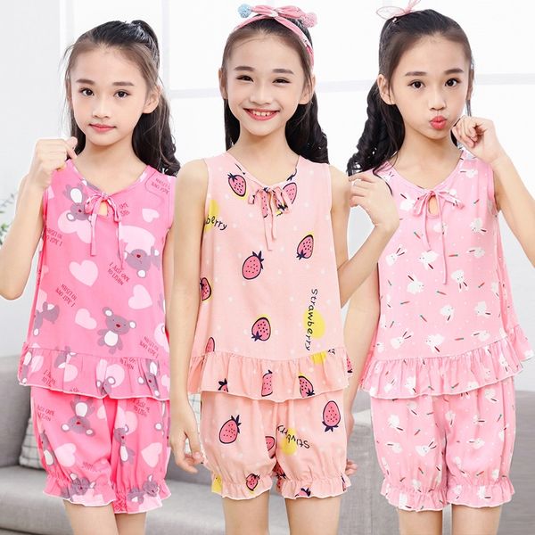 

b98yf summer girl's cotton silk suit thin little girl's home home air conditioning pajamas clothes children's air conditionin