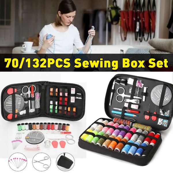 

70/132pcs sewing kits diy multi-function sewing box set for hand quilting stitching embroidery thread accessories, Black