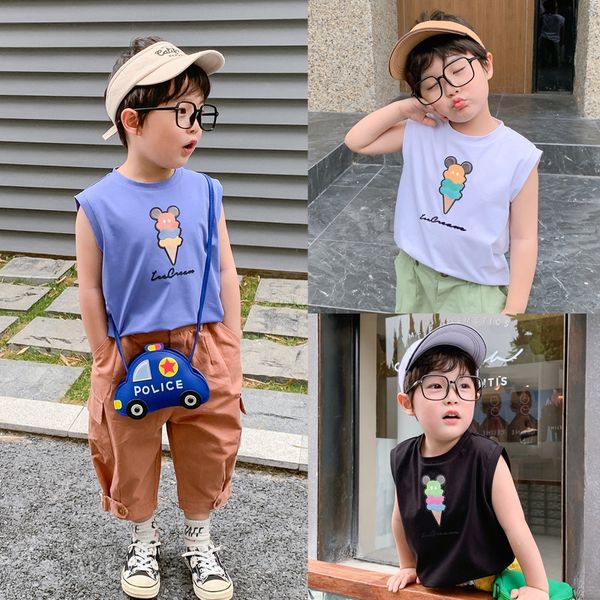 

rfujn boy's t-shir sleeveless coon ves short sleeve trendy tong t xu summer 2020 boys medium and large children's summer children, Blue