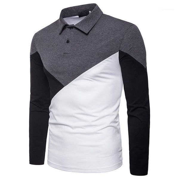 

patchwork color polos casual long sleeve lapel neck polos clothing for men mens designer polos fashion, White;black