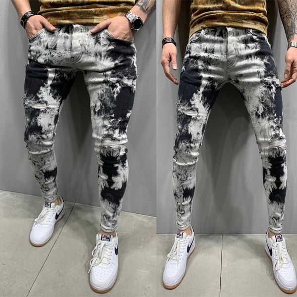 

fashionable denim jean pants for men small feet hip hop fashion printed skinny jeans for mens s-xxxl sizes jogger jeans men, Blue