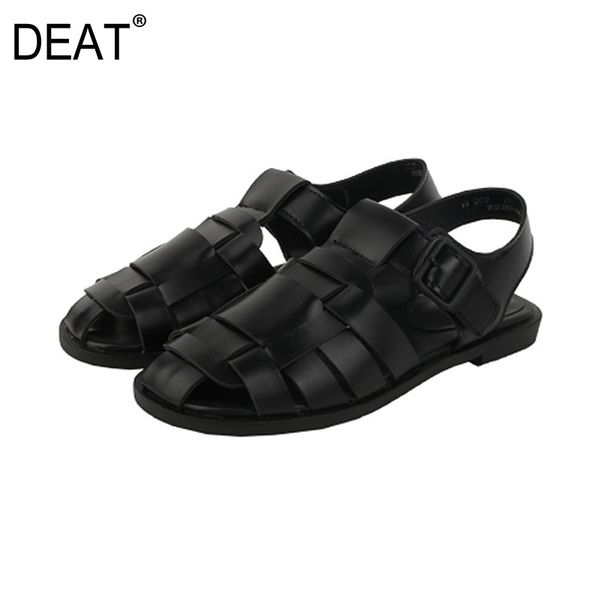 

deat] 2020 new spring summer round toe hollow out braid buckle strap retro pu leather sandals for women fashion tide 10h473, Black