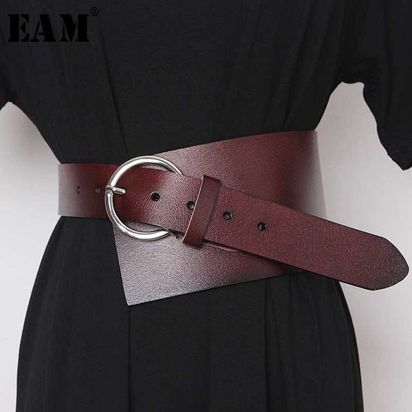 

eam] pu leather asymmetrical split wide long belt personality women new fashion tide all-match spring autumn 2020 19a-a489, Black;brown