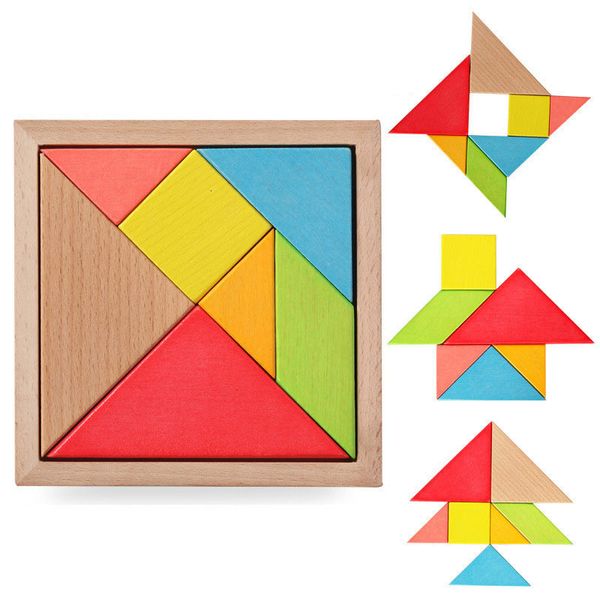 Multicolour Multicolour Tangram Quebra-cabeça Crianças Brinquedos Educativos 15x15x1.4cm Jigsaw Fábrica Custo barato Atacado
