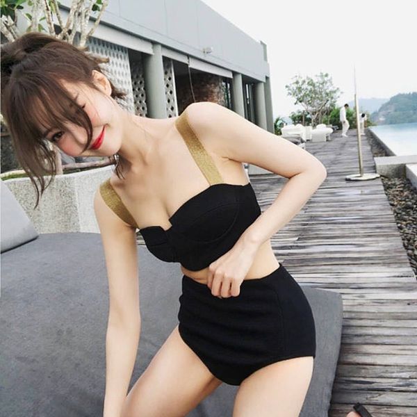 

korean new black slimming split high waist slimming vacation bikini swimsuit bikini spring split swimsuit 8794, White;black