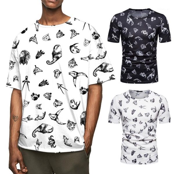 

o-neck short sleeve casual tshirts men clothing summer new mens tshirts fashion animals panelled natural color tees, White;black