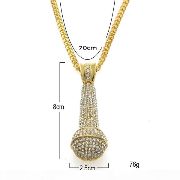 

hip hop necklace gold plated silver microphone full cz crystal bling pendant necklace cuban chain jewelry
