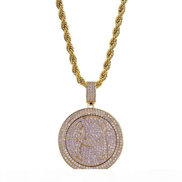 

spin round pendant necklace men bling cubic zirconia ice out gold jewelry silver plated new fashion hip hop necklace