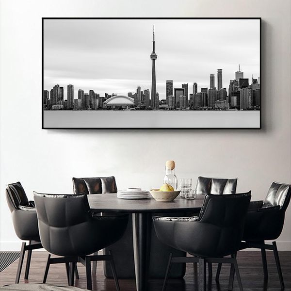 

Toronto Skyline Landscape Wall Art Posters and Prints Black and White Toronto City View Canvas Paintings Art Pictures Cuadros