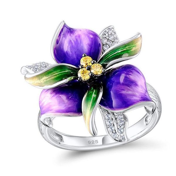 

vintage jewelry 925 sterling silver pave white sapphire cz diamond gemstones party women wedding engagement flower ring gift, Slivery;golden