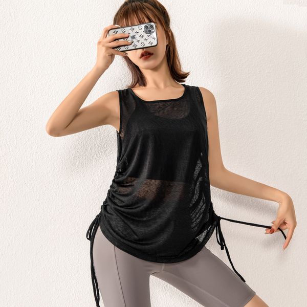 

women yoga shirts loose thin see-through sport vest quick dry sleeveless t-shirt gym fitness running tank breathable blouse, White;red