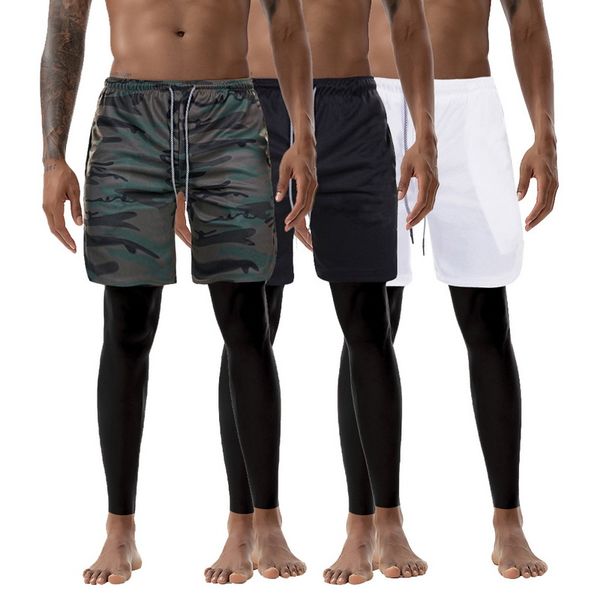 

men 2 in 1 leggings pants security pockets leisure quick drying pants built-in pockets hips hiden zipper fitness, Black