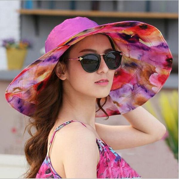 

wholesale- 2017 fashion design flower foldable brimmed sun hat summer hats for women outdoor uv protection large visors beach hat ht51187, Blue;gray