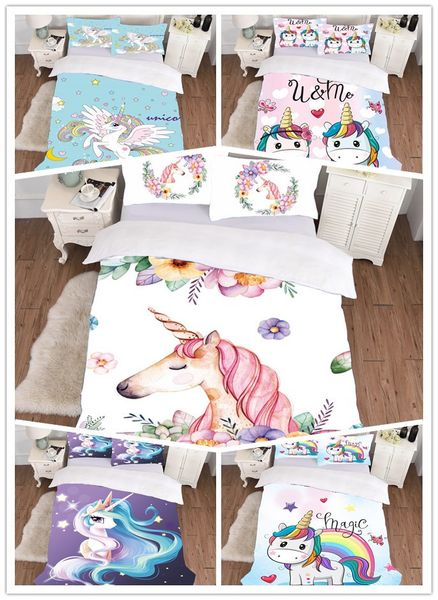 

unicorn 3d digital printing sanding three-piece set four-piece bed sheet pillowcase quilt supplier