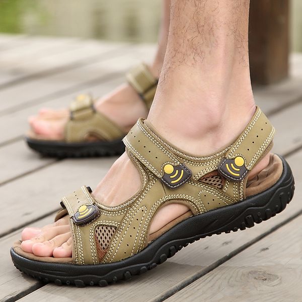 

2020 new leather sandals for mens khaki brown men sandals sneakers outdoor men leisure comfortable hiking man, Black