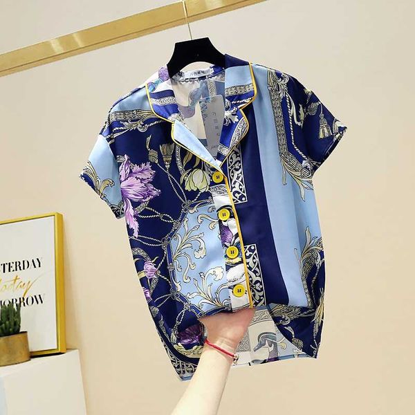 

2020 summer shirt for women new korean style retro printing color contrast short sleeved shirts women's blouses and blusas, White