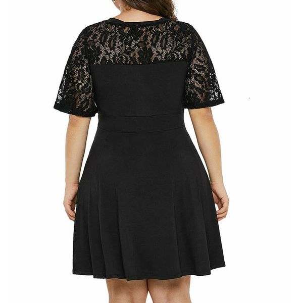 

plus size dress summer women for beach solid v neck summer for women short sleeve lace a line swing sundress female g6, Black;gray