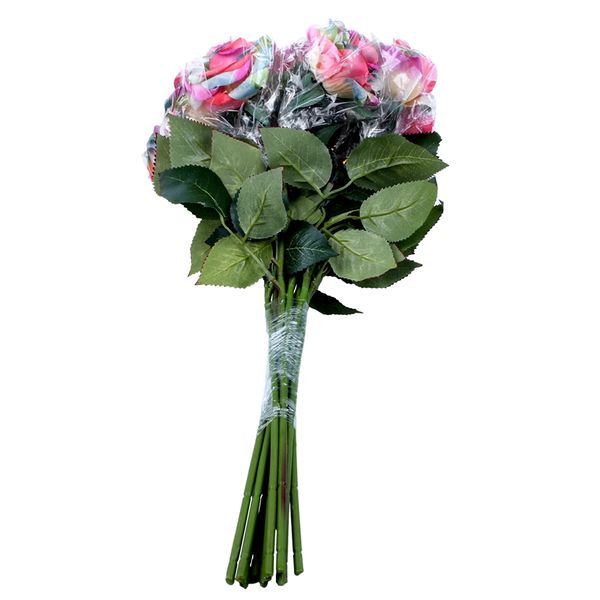 

artificial rose flowers wedding bouquet bridal decoration bundles - 12pcs (rainbow color